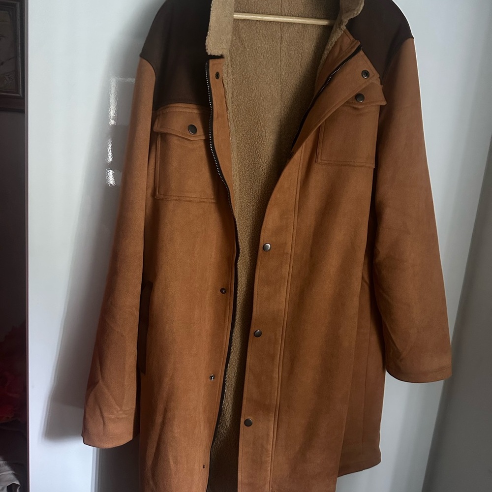 Men's faux Brown and Tan long Jacket new